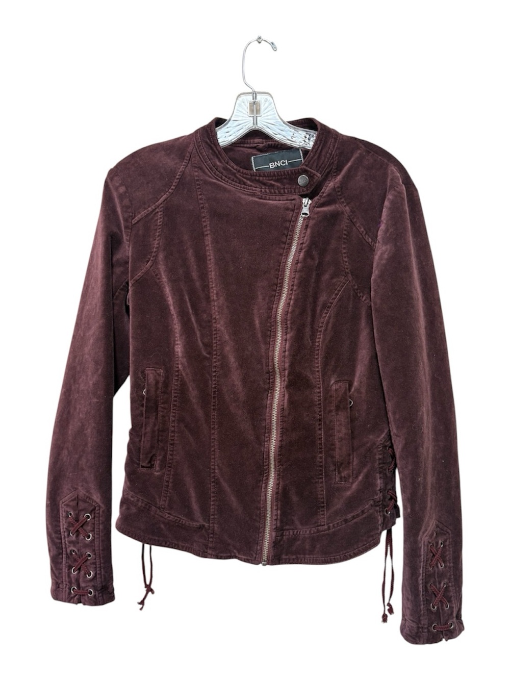 BNCI Burgundy Oxblood Moto Jacket Lace Up Suede Look Grunge Y2K Medium